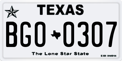 TX license plate BGO0307