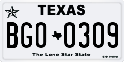 TX license plate BGO0309