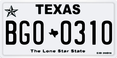 TX license plate BGO0310