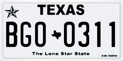 TX license plate BGO0311