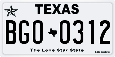TX license plate BGO0312