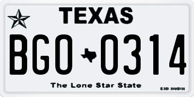 TX license plate BGO0314