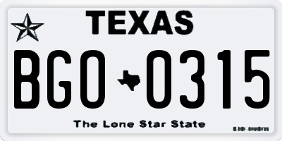 TX license plate BGO0315
