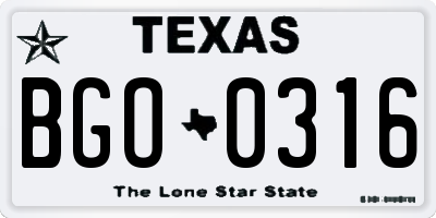TX license plate BGO0316