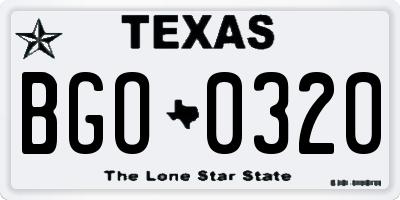 TX license plate BGO0320