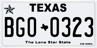 TX license plate BGO0323