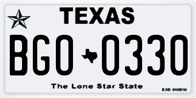 TX license plate BGO0330