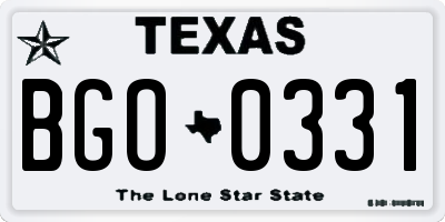 TX license plate BGO0331