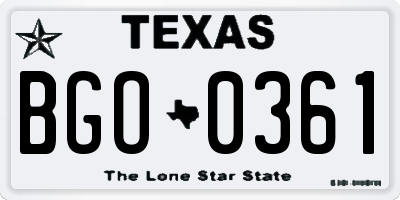 TX license plate BGO0361