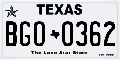 TX license plate BGO0362
