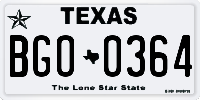 TX license plate BGO0364