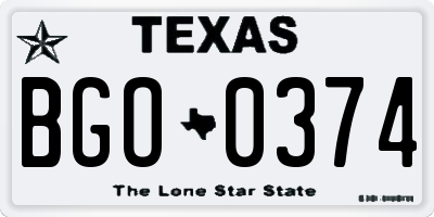 TX license plate BGO0374