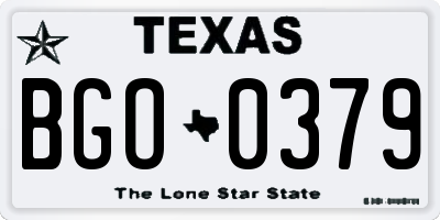 TX license plate BGO0379
