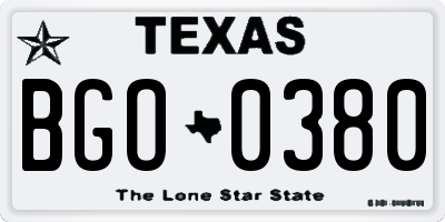TX license plate BGO0380