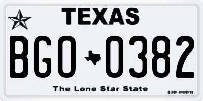 TX license plate BGO0382