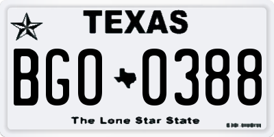 TX license plate BGO0388