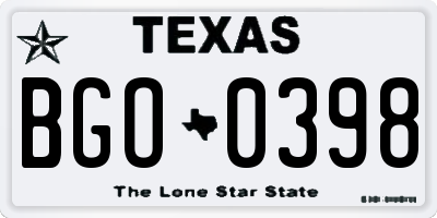 TX license plate BGO0398