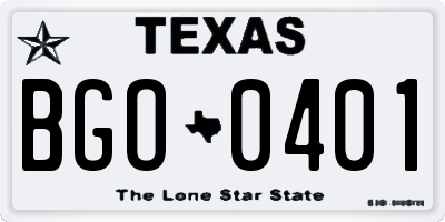 TX license plate BGO0401