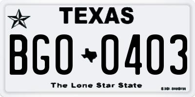 TX license plate BGO0403