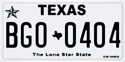 TX license plate BGO0404