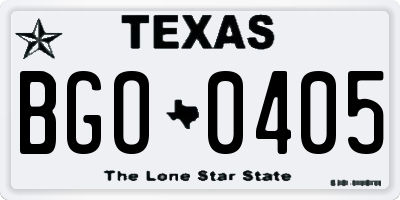 TX license plate BGO0405