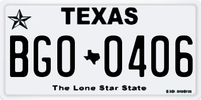 TX license plate BGO0406