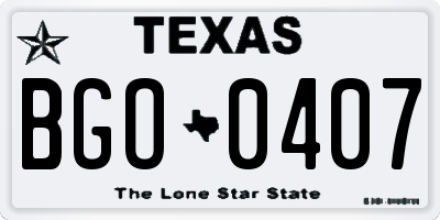 TX license plate BGO0407
