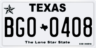 TX license plate BGO0408