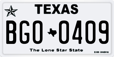 TX license plate BGO0409