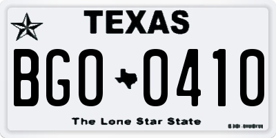 TX license plate BGO0410