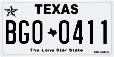 TX license plate BGO0411