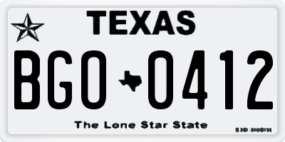 TX license plate BGO0412