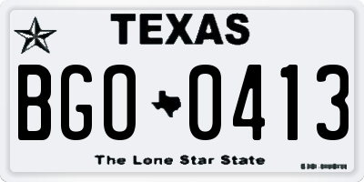 TX license plate BGO0413