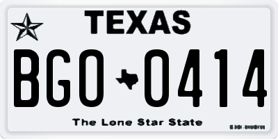 TX license plate BGO0414