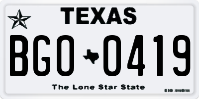 TX license plate BGO0419