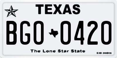 TX license plate BGO0420