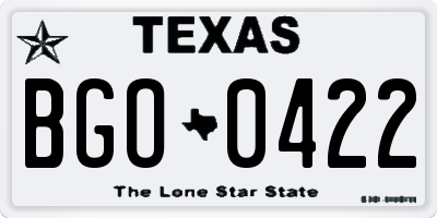 TX license plate BGO0422