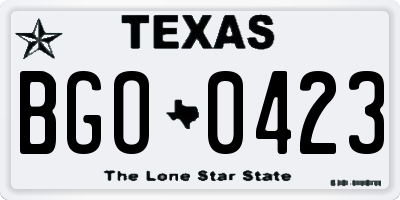 TX license plate BGO0423