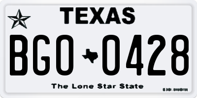 TX license plate BGO0428