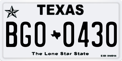 TX license plate BGO0430
