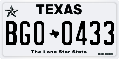 TX license plate BGO0433