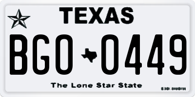 TX license plate BGO0449
