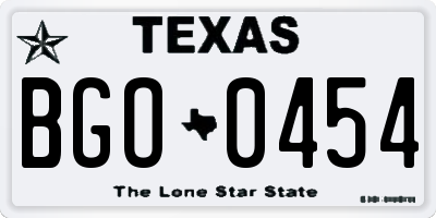 TX license plate BGO0454