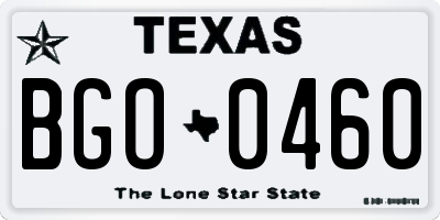 TX license plate BGO0460