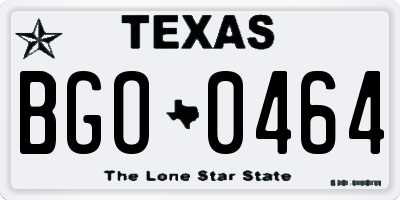 TX license plate BGO0464
