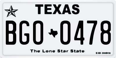 TX license plate BGO0478