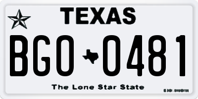 TX license plate BGO0481