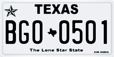 TX license plate BGO0501