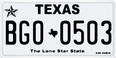 TX license plate BGO0503