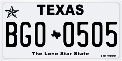 TX license plate BGO0505